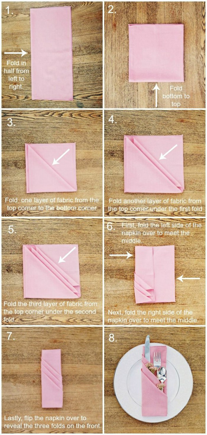 नैपकिन तह-गुलाबी नैपकिन का 1 भिन्न रूप
