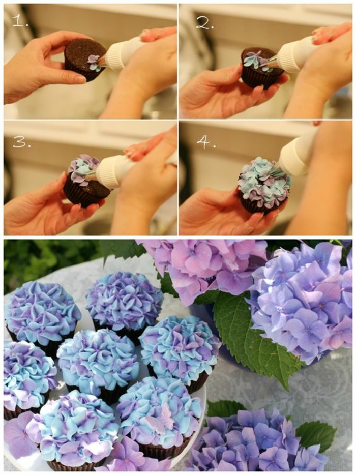 सजाने के cupcakes - छोटे फूल बनाने के साथ portenspritze