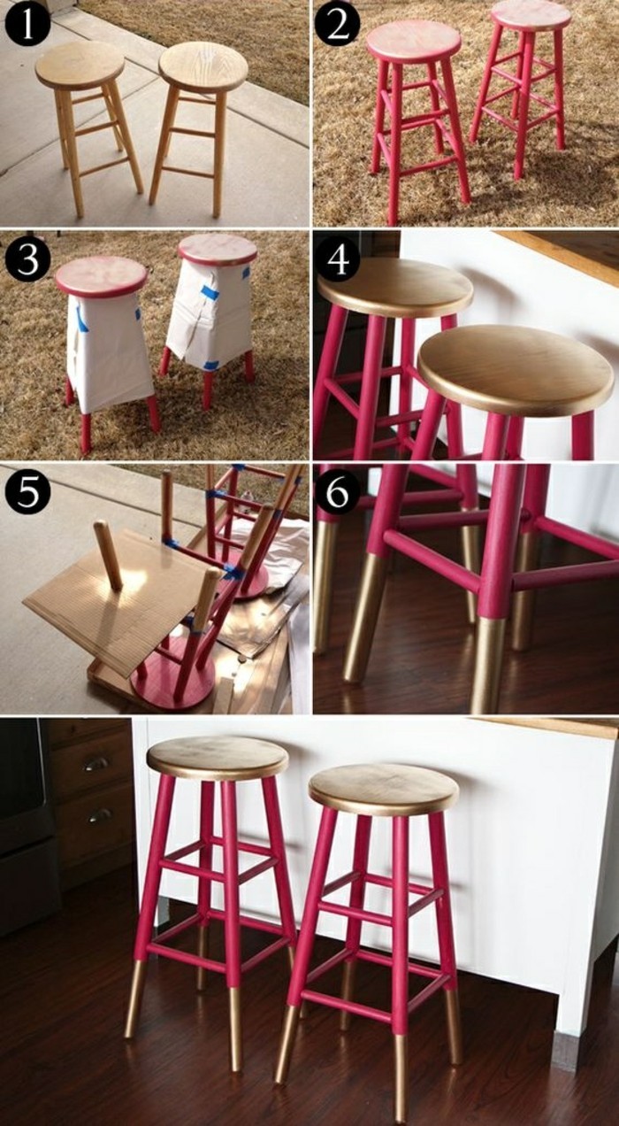 10-especia-madera-heces-en-rosa-y renovar muebles viejos y oro-pintado-bricolaje