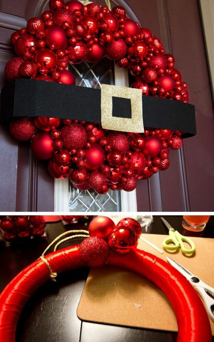 11-Noël décorations-vous-faire des idées Adventskranz-adventskrany-de-weihnachtskugeln rouge-
