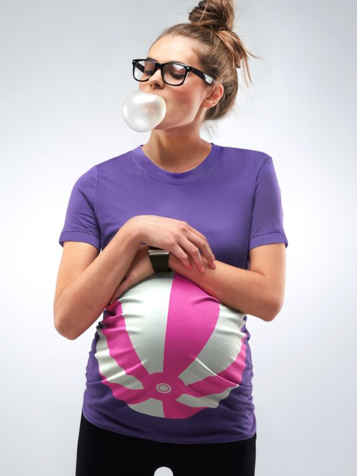 孕妇装，紫色衬衫，有趣，球，夏天，短袖
