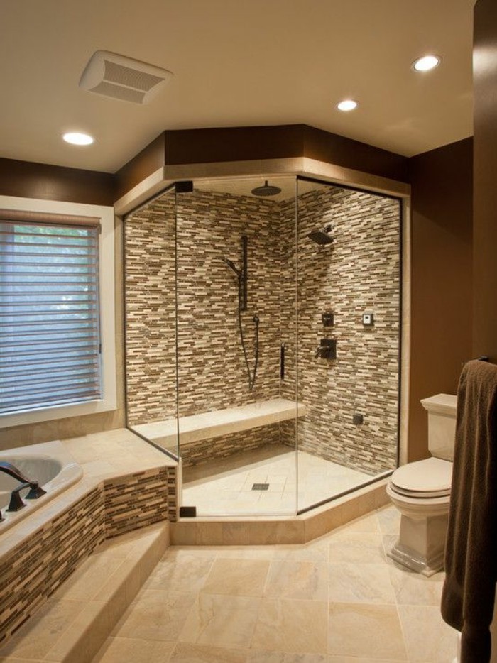 2个浴室的设计思路 - 浴室 - 在米色和棕色与 - mosaikflisen