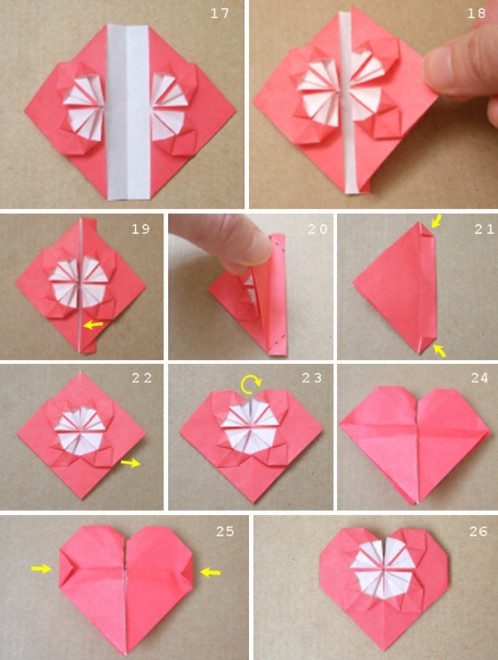 3origami-दिल गुलाबी ओरिगेमी दिल तह तकनीक कागज ओरीगैमी से तह अनुदेश