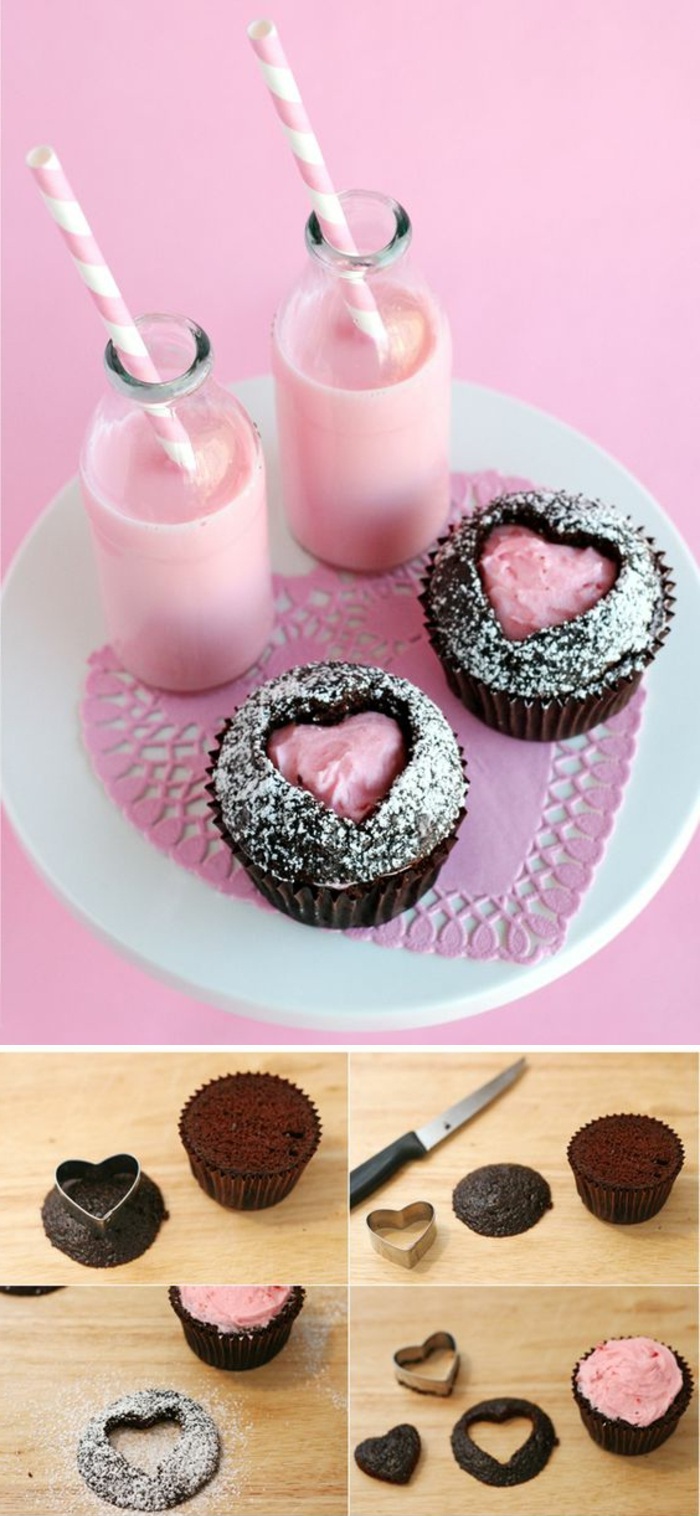 cupcakes गुलाबी क्रीम और टुकड़े करना चीनी के साथ सजाने
