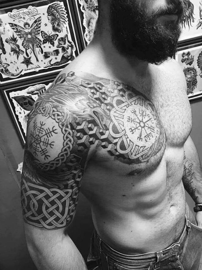 维京纹身，乳房，前臂，纹身，长胡子的男人