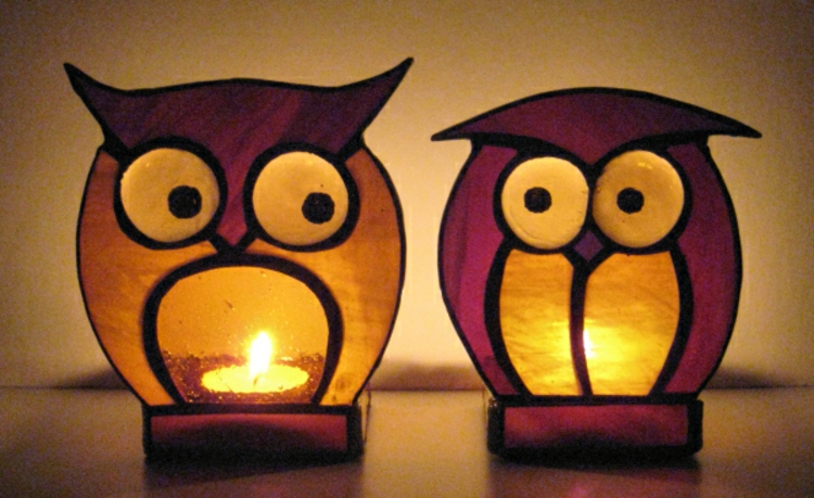 стъклен Owl свещи-шик-много благородна-прост, топъл цвят