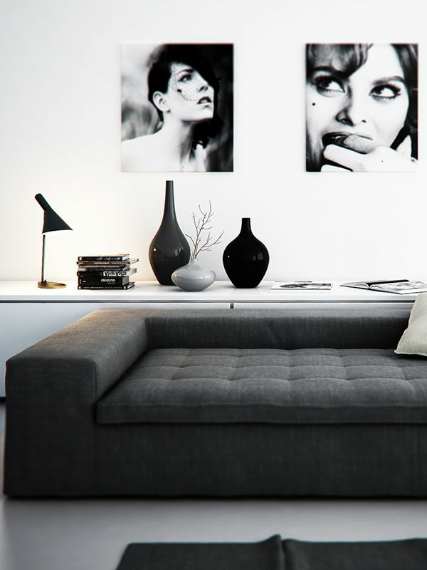 客厅设置 - 白色和黑色的照片