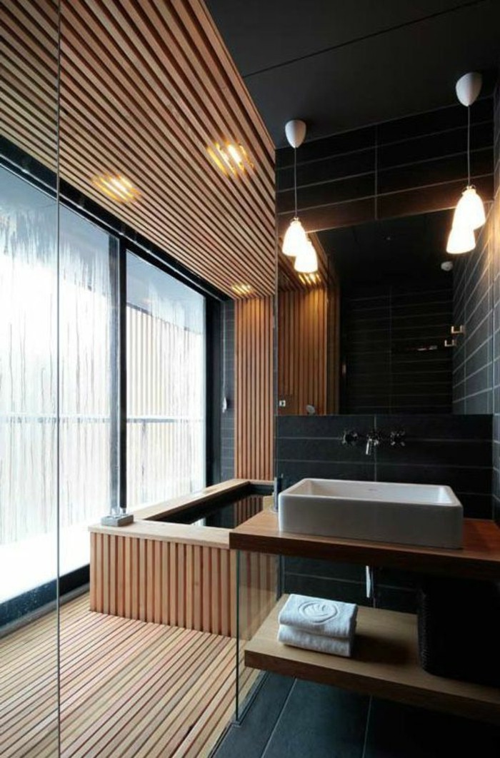 7-बाथरूम डिजाइन विचारों आधुनिक बदर-बाथरूम में काले के साथ लकड़ी