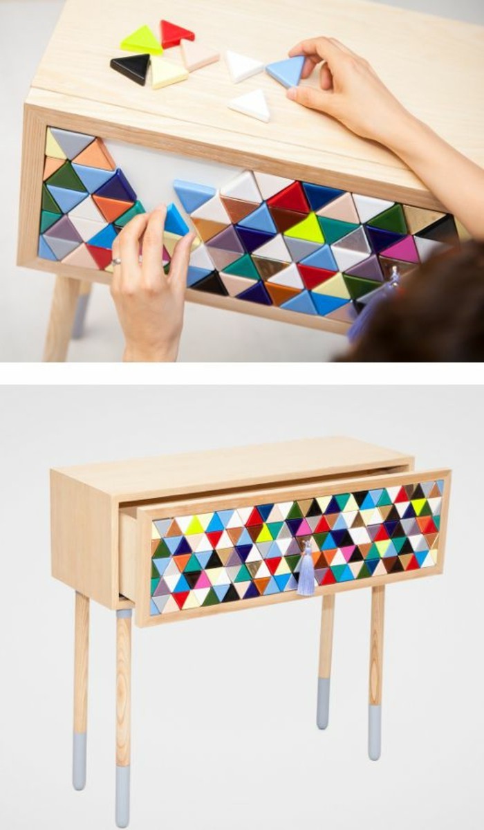 7-DIY רהיטים יצירתי-wohnideen-קטן-ארון מעץ עם פסיפס