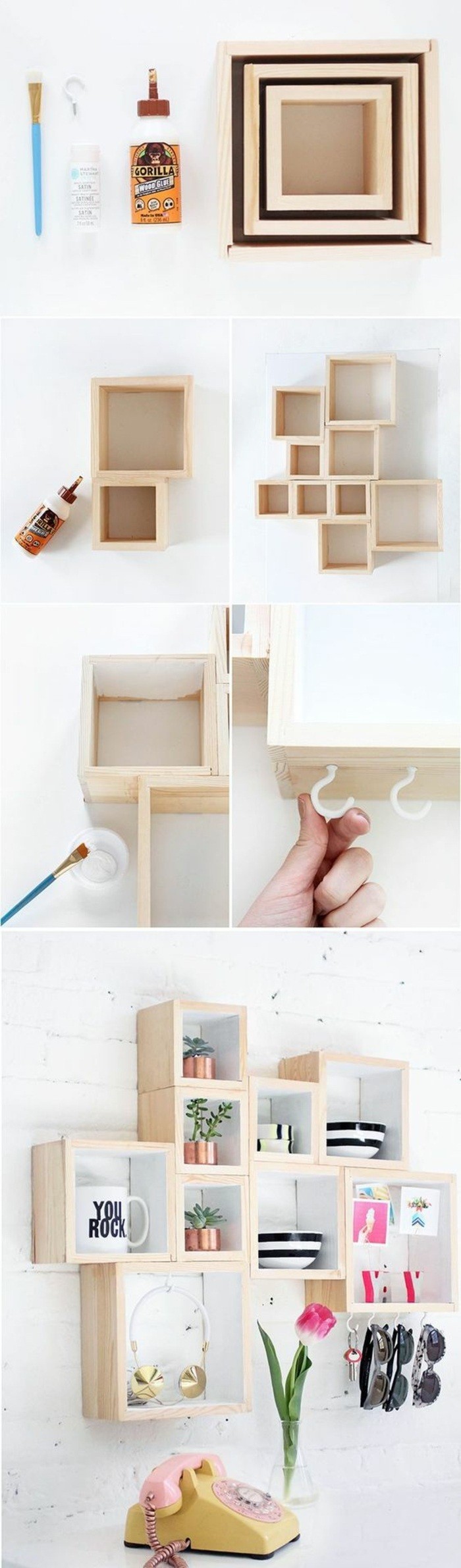 8-wanddeko-खुद-मेक-दीवार सजावट-विचारों-अलमारियों के- लकड़ी के साथ-सजावट-खुद-मेक