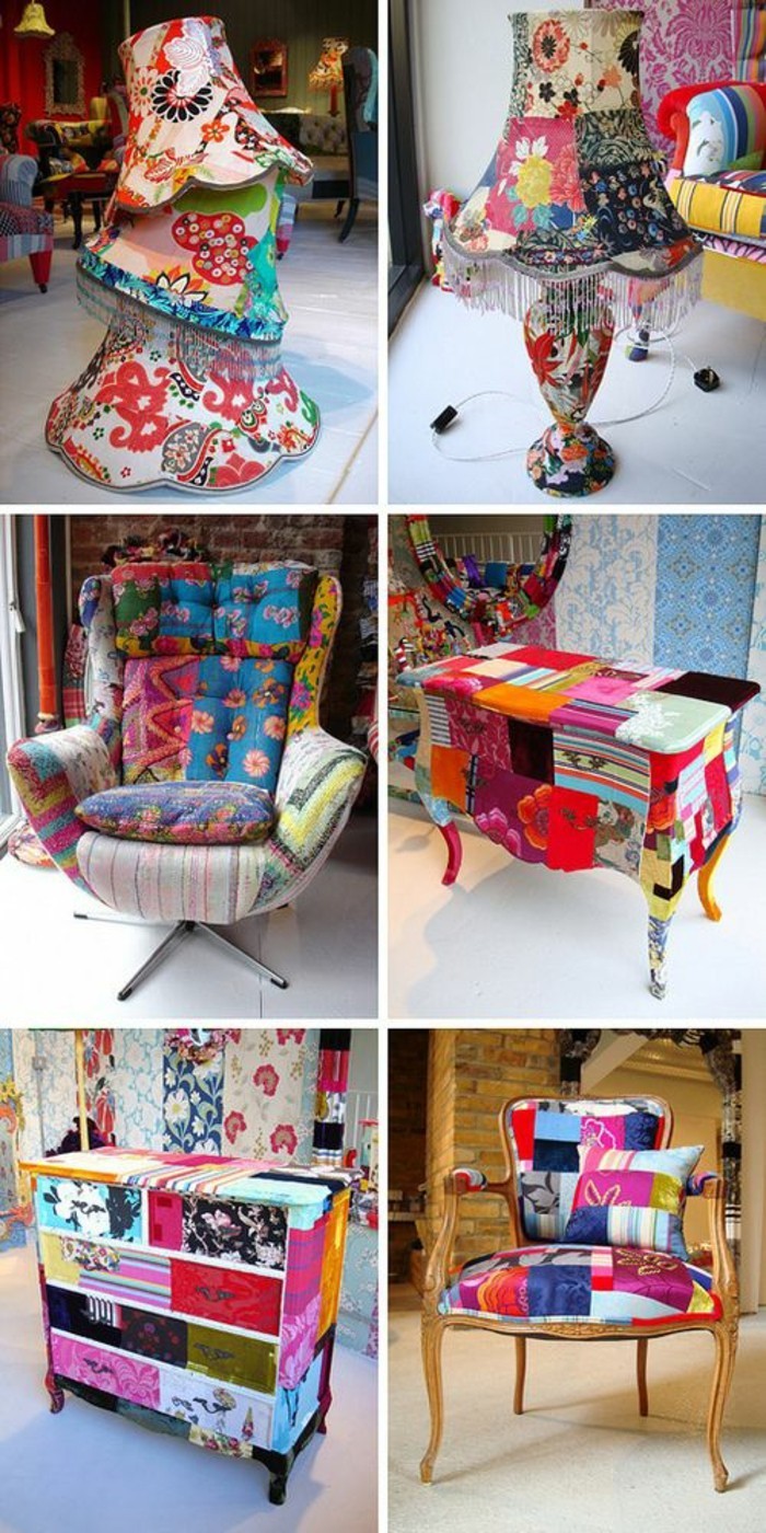 9-muebles viejos especia-lámparas-sillas-sillón-armario-colorido-DIY-papel-Renovar