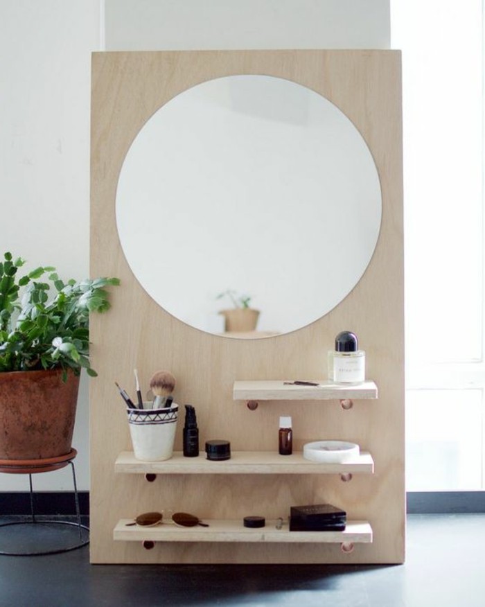 9-bricolaje-moebel-creativa-Wohnideen-vestir-tabla de madera-con-redonda-espejo