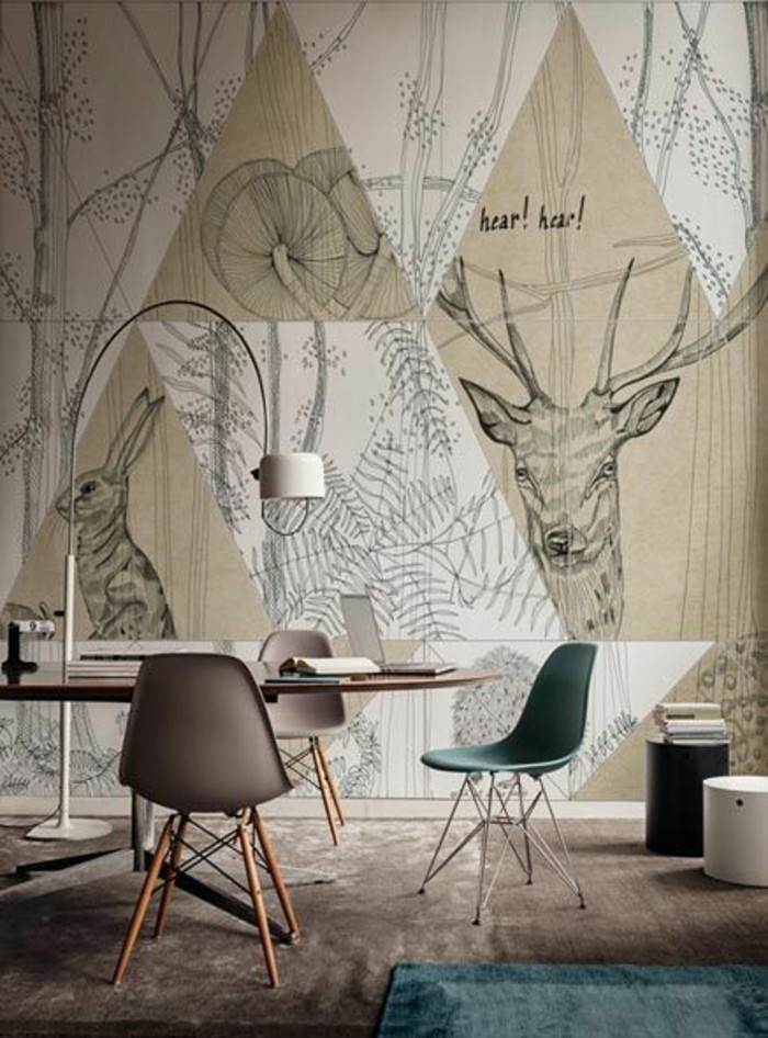 Office-minimalistinen-laitteen graafinen tapetti kuvio Forest Animals