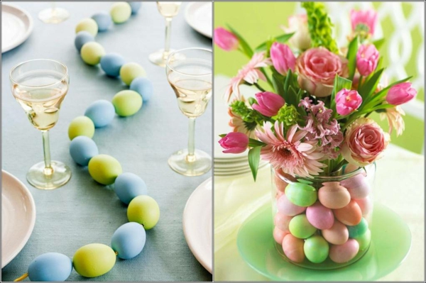 复活节装饰表，鲜花，鸡蛋
