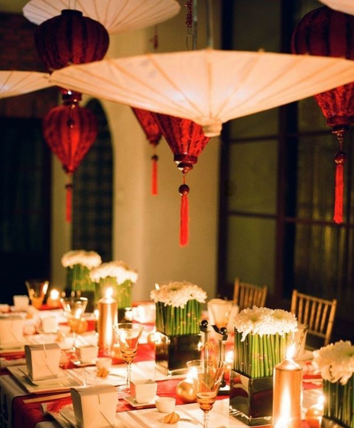 Азиатски маса декорация-с-висящи фенери