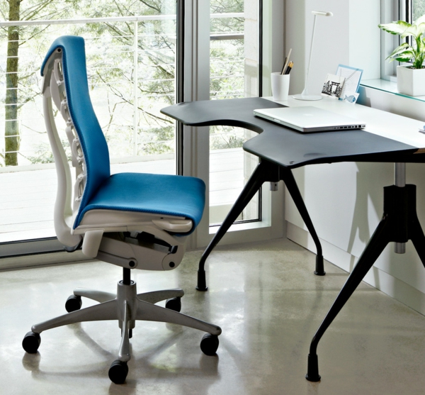 办公椅 - 在蓝 - 有 - 漂亮的设计的室内设计理念