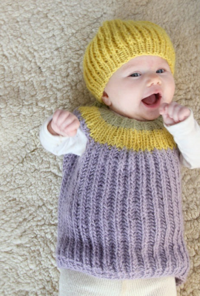 Μωρό πουλόβερ-πλέξιμο-μπλε-και-κίτρινο-κίτρινο-cap Akzente