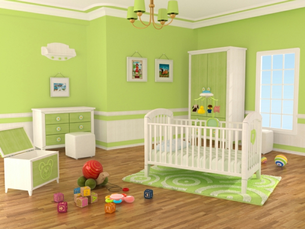 Diseño del cuarto de niños - decoración de la pared del tono verde del color de la pared en verde