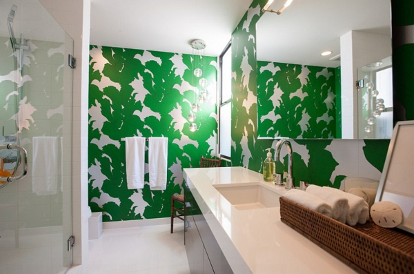 Baño Idea Wall tonos verdes .in-pintado pared