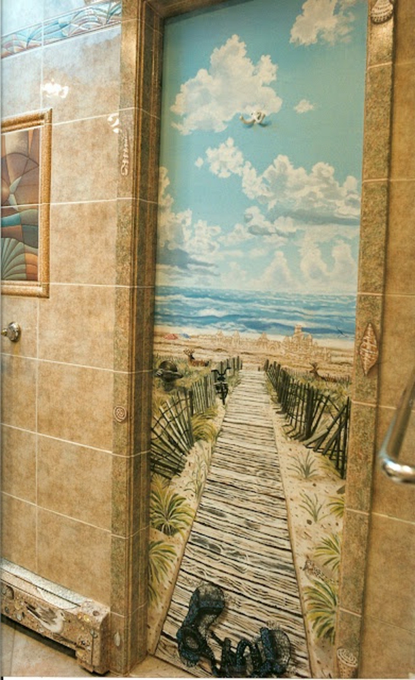 Kylpyhuone viileä-seinämaalauksia-ranta-portaat