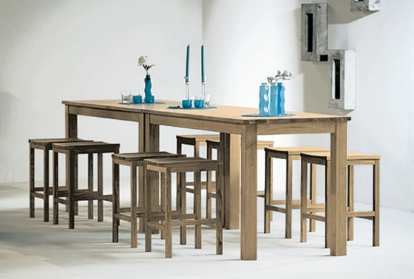 बार टेबल के साथ-मल-से-लकड़ी डिजाइन विचारों