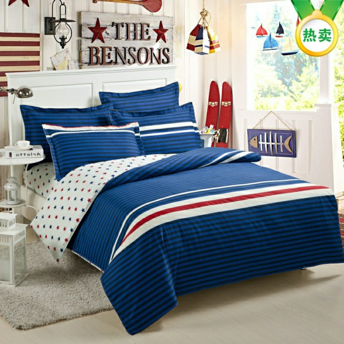 חדר השינה של כוכב כחול פס כיסוי מיטת משתלה