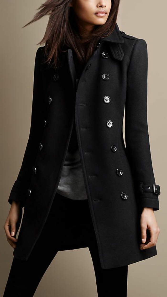 Burberry Γυναικείο παλτό μαλλί κουμπιά μαύρο-πολλά