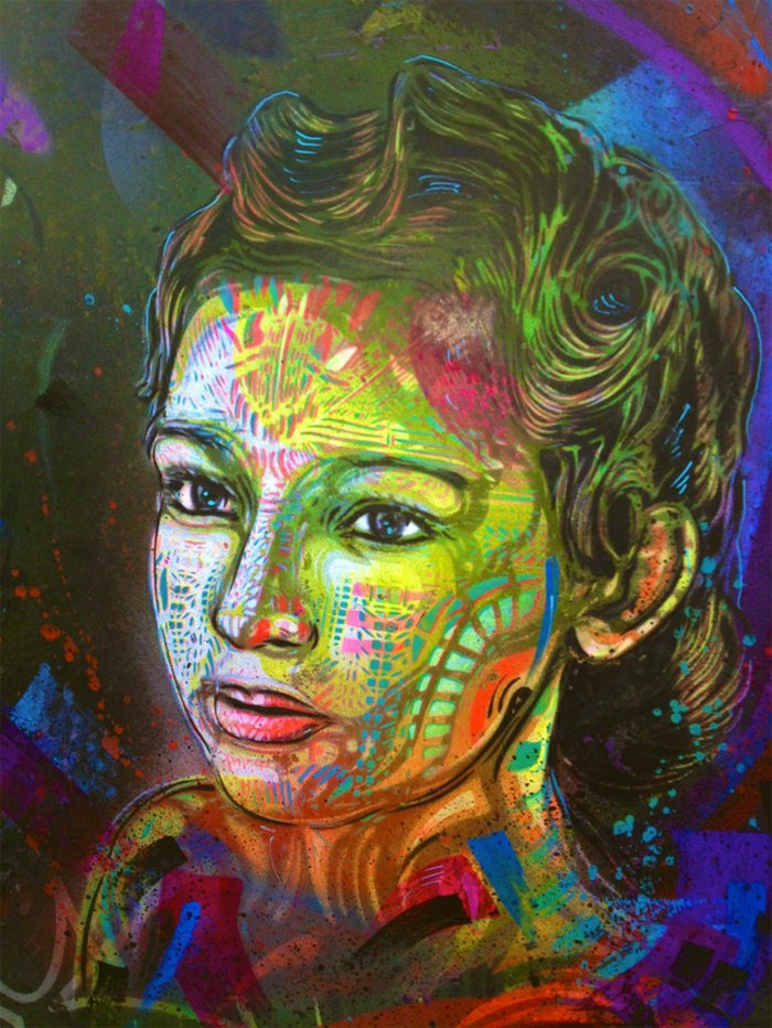 C215 Artista de la pintada de la calle-arte-bella mujer de dibujo