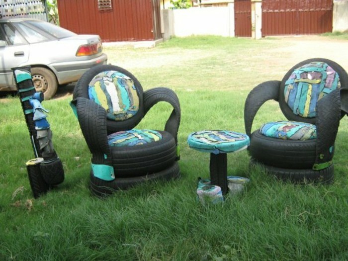 רהיטי DIY מן צמיג מכונת צמיגים לרכב מחזור מוטל טורקיז מצויר
