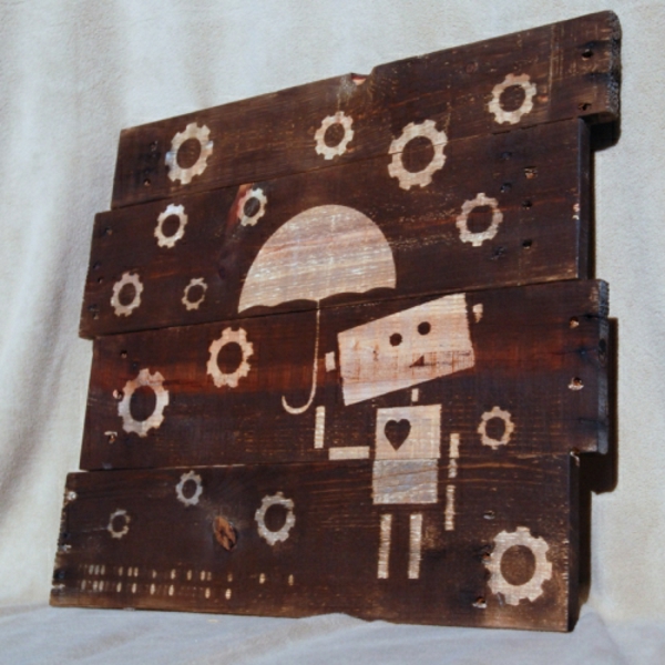 קיר-קישוט-עץ פלטות-upcycled-אמנות תעשייתי-רובוט DIY