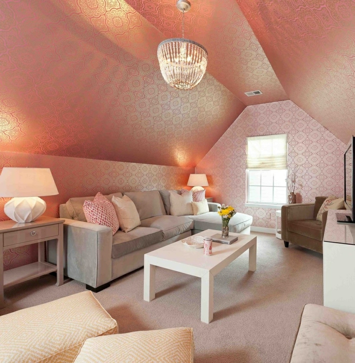 salle de toit brillante-vintage papier peint lustre pastel-effeltvoller