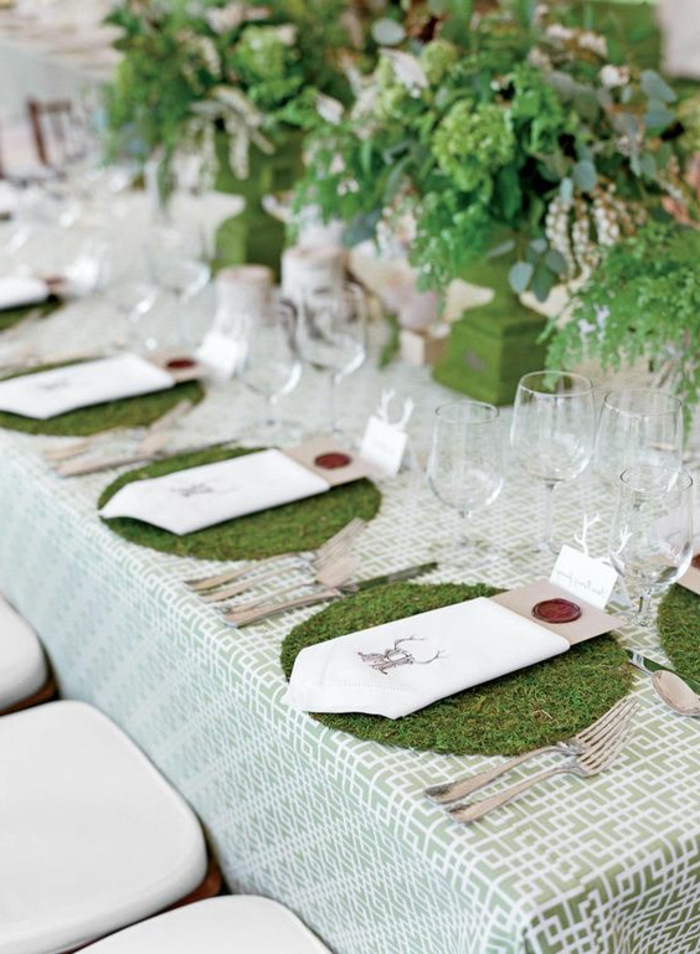 德科与苔绿色，餐巾 - 的 - 苔藓Hochzeitsdeko