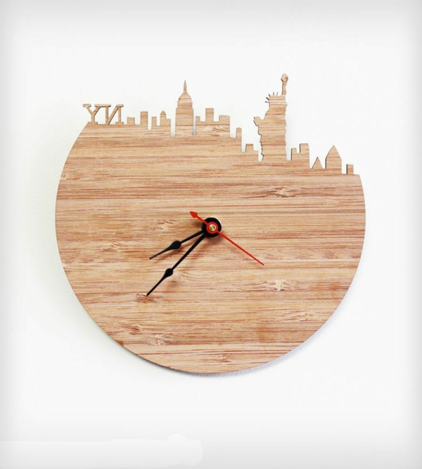 Dekoelement τοίχου ρολόι-από-ξύλο New_York μοτίβα
