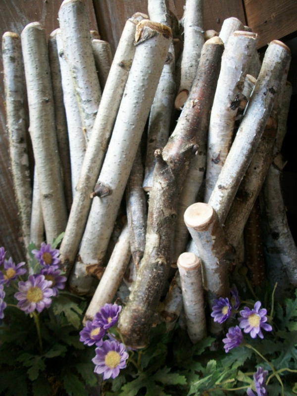 زينة مصنوعة من خشب البتولا الجذع - والزهور