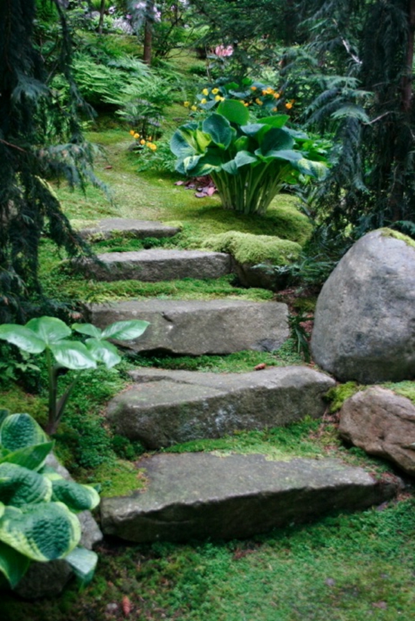 Външен дизайн градина стълби камък