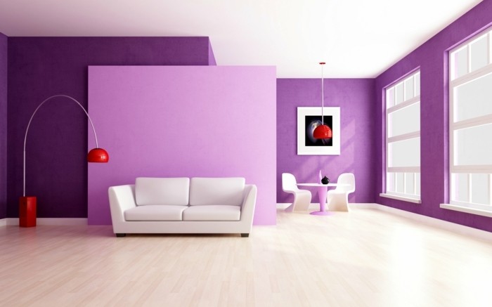 Lila-colores-en-sala de estar minimalista