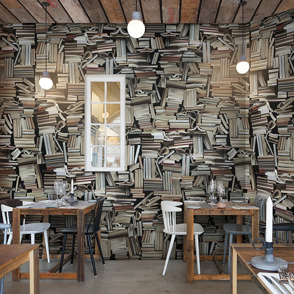 में रेस्तरां-आकार दिया भित्ति किताबें दीवार
