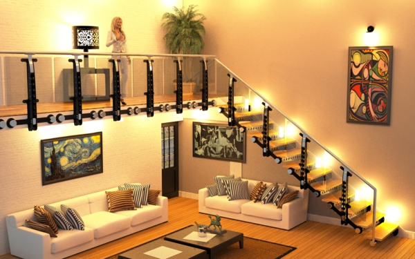 Cantilever-escalier moderne-salon-design très léger