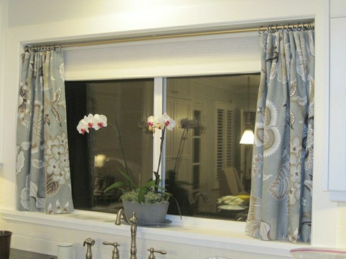 窗帘的小窗口模式优雅蓝色花盆兰花