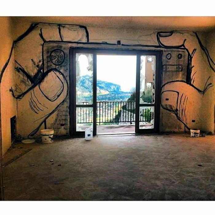 Graffiti Fotos apartamento terraza-cámara Manos dibujando ver