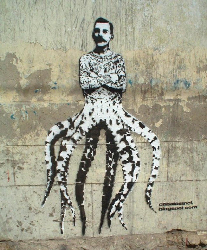 steet-art Graffiti Freddie Mercury plaisanterie drôle de poulpe