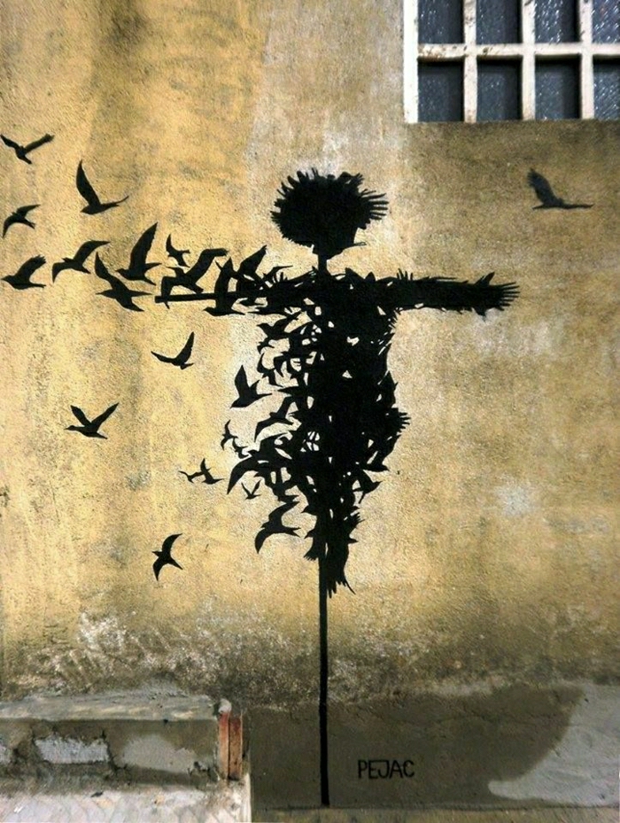 street-art Graffiti Oiseaux Strohpuppe