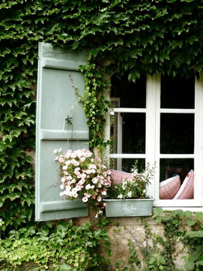 Maison Fenêtre Hanging Fleur oreiller Shutter couleur menthe bois
