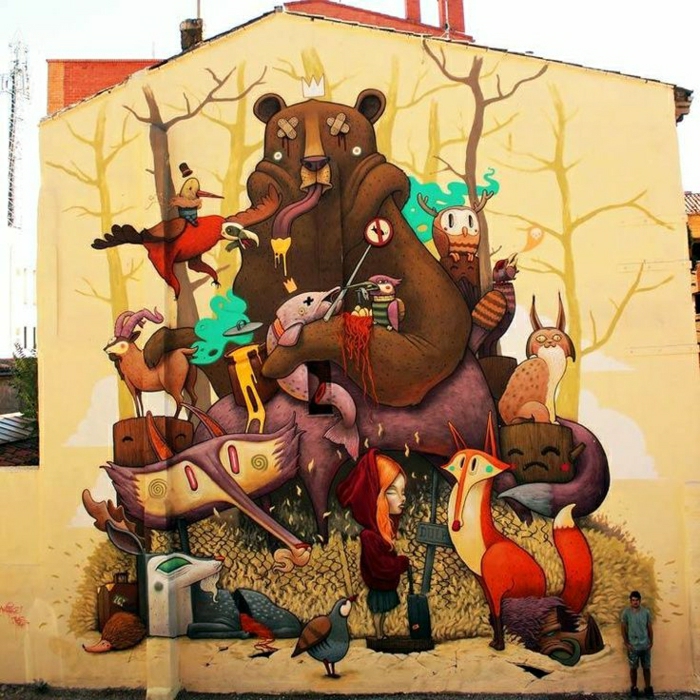 Casa Muro con graffitis Waldtiere coloridos dibujos
