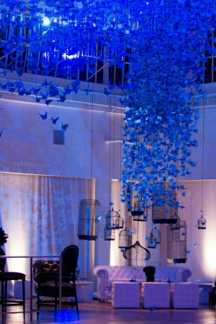 décoration de mariage grues origami bleu-suspendus Neon Lights