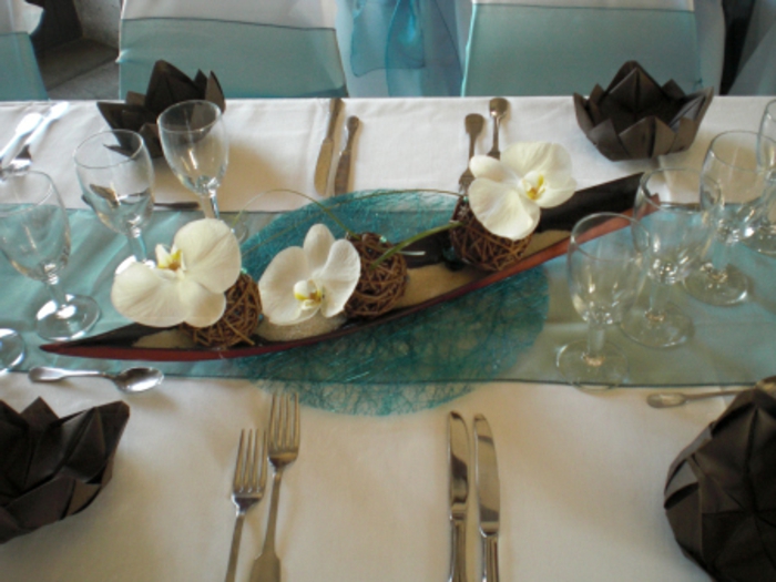 Esküvői asztaldísz-világoskék-barna
