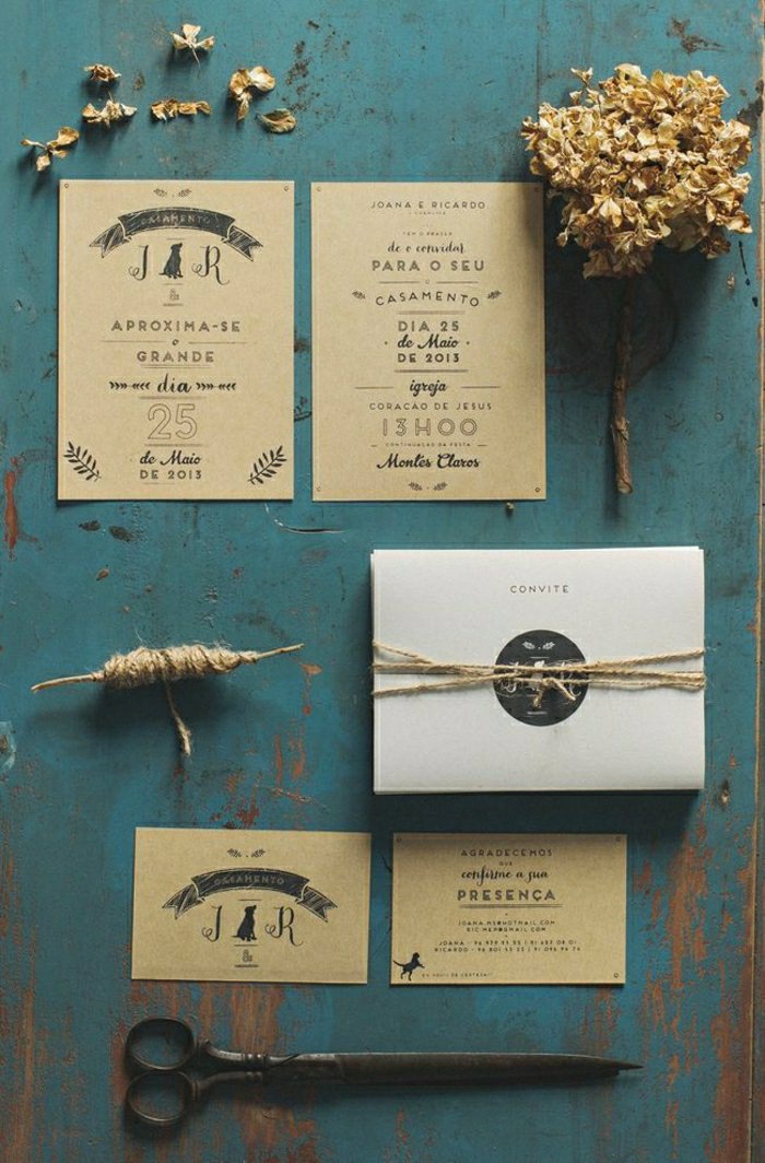 invitations de mariage cordon créatif rustique papier brun nostalgique et romantique
