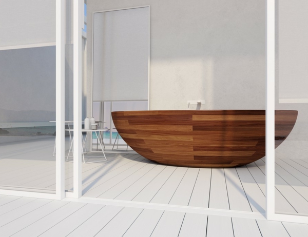 लकड़ी के बाथटब-अखरोट डिजाइन सफेद बाथरूम