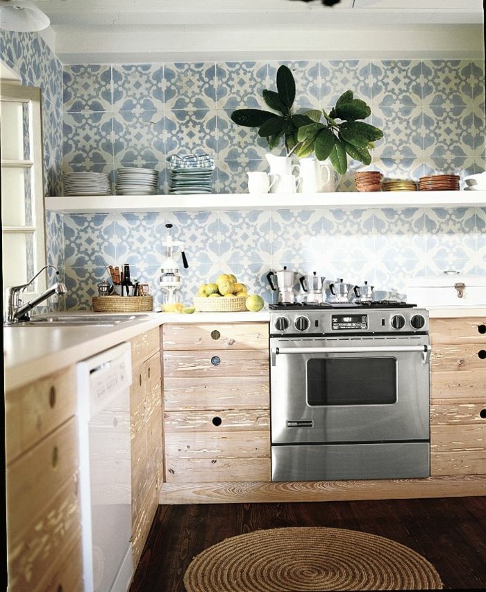 厨房的木制家具，壁纸与 - 饰品 - 多彩，壁纸