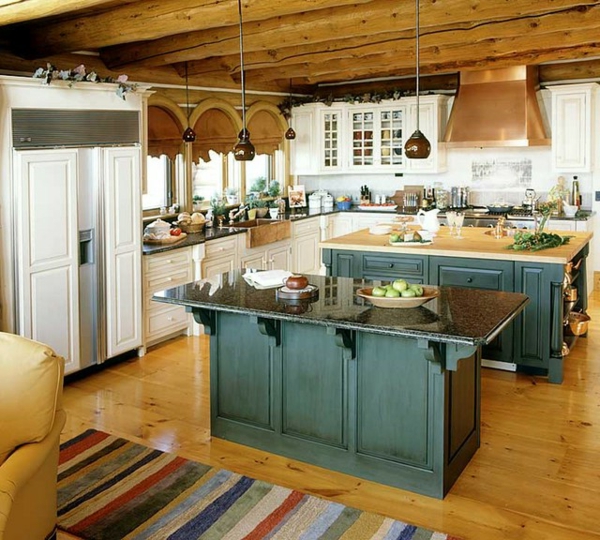 מטבח עיצוב-עם-רהיטים-ב-וינטג 'בסגנון של אי במטבח מעץ